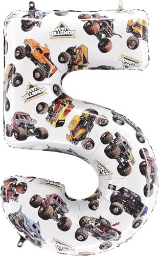 Toyland® 26 (66cm) Monster Jam™ Number 5 Foil Balloon - Large Monster Truck Birthday Balloon - Party Decoration, Air or Helium, Self Sealing