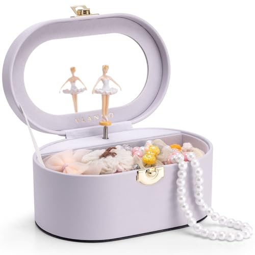 VLANDO Girls Jewellery Box, Kids Jewellery Box with Ballerina | 16.5*10.8*8.4cm, Birthday Gift for Ages 4 5 6 7 8-12 Year Old, PU leather, Music Box for Children, child-friendly materials