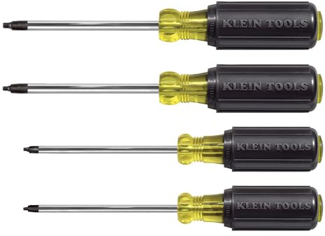 Klein Tools 85664 Screwdriver Set, Made in USA, Square Recess with Color Coded Handles and Heat Treated, Chrome Plated Shafts, 4-Piece