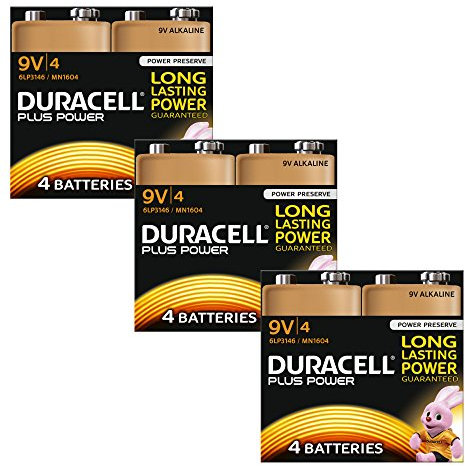 Duracell MN1604 Plus Power 9v Batteries--Pack of 12