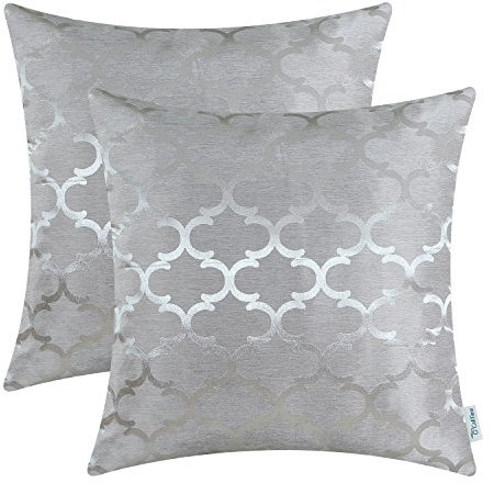 CaliTime Kissenbezüge Kissenhülle 2er-Pack Wurfkissenbezüge Schalen für Heim-Sofa-Couch Modern Glänzend & Matt Kontrast Quatrefoil Akzent Geometrisch 45cm x 45cm Silbergrau