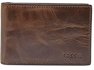 Fossil Men's Derrick Leather Slim Wallet for Men, Minimalist Magnetic Money Clip Bifold Front Pocket Wallet, Dark Brown