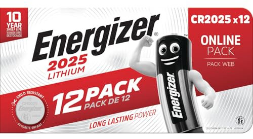 Energizer Lithium - CR 2025 Knopfzelle 3V Batterien (12 Stück) - Autoschlüssel, Fernbedienungen, Waagen - 10 Jahre lagerfähig [Exklusiv bei Amazon]