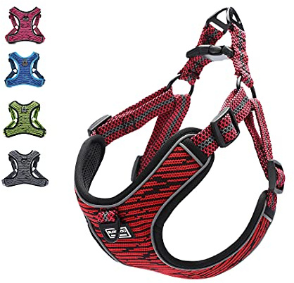 Suredoo Arnés Perro Reflectante Ajustable, Arnés Antitirones Suave Acolchado Cómodo Transpirable Arnés Chaleco para Cachorros Perros Pequeños Mediano (M, Rojo)
