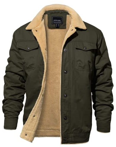 EKLENTSON Men's Military Bomber Jacket Thick Lumberjack Jacket Winter Warm Fleece Baseball Jacket Army Green,L