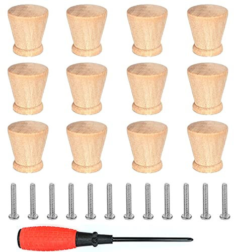luckaide 12 Stück Möbelknöpfe Holz, Runde Holzknauf, Schrankknöpfe Mit Schrauben für Möbel, Holzgriffe für Schränke, Holzknöpfe für Kommode, Vintage Schubladenschrank Holzgriffe Einfach und Schön