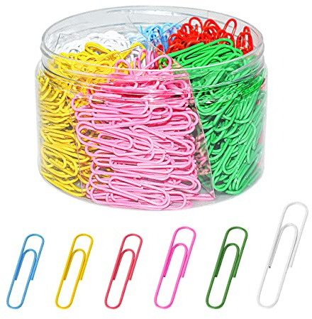 JIKIOU Colored Paper Clips Assorted Sizes Large Paper Clips Small Paperclips, 510 Clips/Box(Red, Yellow, Blue, Green, Pink, White)