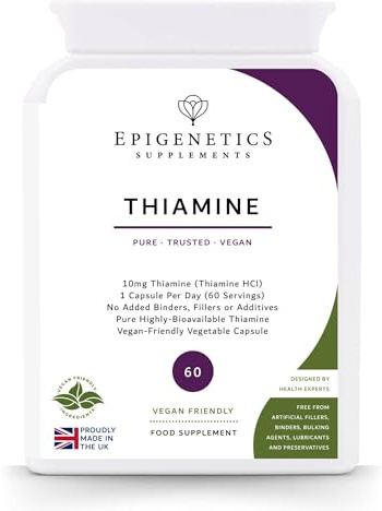 Vitamin B1 Thiamine | 10mg Vitamin B1 Thiamine Supplement (10,000mcg) | 60 Vegan Friendly Capsules UK Made | Long 2 Month Supply by Epigenetics Supplements