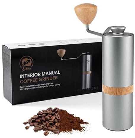 i Cafilas Macinacaffè manuale argento capacità 30g con montaggio in acciaio inox, macinino portatile più veloce efficienza di macinazione espresso