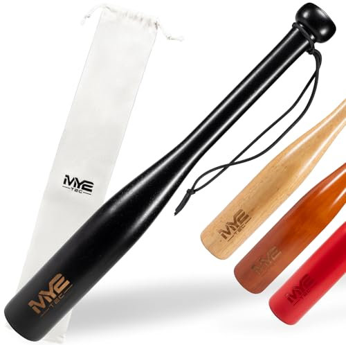 Oramics Baseballschläger Holz 18 Zoll (48 cm) – Robuster Massivholz Baseball Bat mit Handschlaufe & Tragetasche – Outdoor Schläger für Training, Sport & Freizeit (Schwarz) (schwarz)