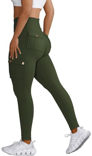 Nuofengkudu Sportbyxor med hög midja för damer, kvinnor, leggings med fickor, XS