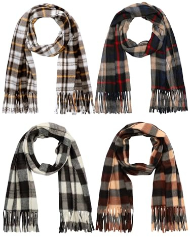 Bencailor 4 Pcs Kids Winter Scarf Kids Buffalo Plaid Scarves Christmas Warm Shawls Scarves Parent Child Scarf for Boys Girls (Vivid Color,Medium)