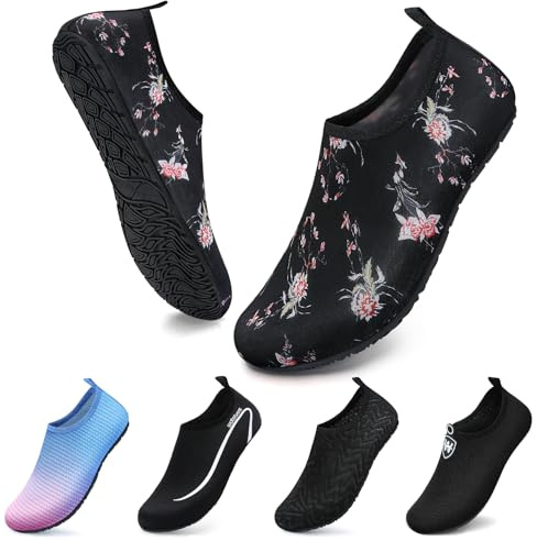 Swim Water Shoes Aqua Socks Barefoot for Sea Beach Swimming Shoes Pool Ladies Women Mens Pink Flower 6/7 UK