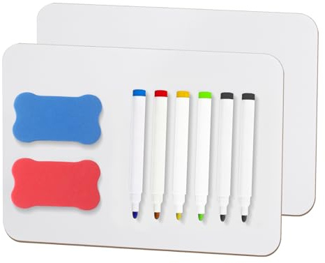 2 STK Whiteboard Klein Whiteboard A4, Kleines Dry Erase White Board, 21x30 cm Tragbares Doppelseitiges Mini Whiteboards mit 6 Stifte & 2 Radiergummis, für Klassenzimmer, Zuhause, Büro
