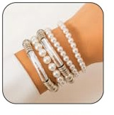 Gold Beaded Bracelet for Women Stackable Pearl Beads Bracelet Chunky Gold Bangle Stretch Tube Bead Bracelet Dainty Ball Bracelet for Women, L, Metal, No Gemstone