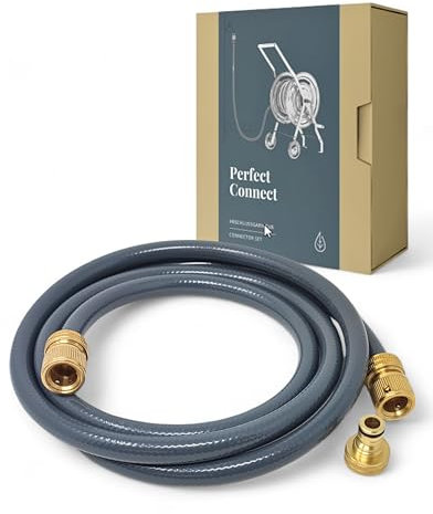 LIVLIG Anschlussgarnitur 1/2 2m, Anschlussschlauch Schlauchwagen, Gartenschlauch kurz mit Messing Adaptern, Authentic Anthracite