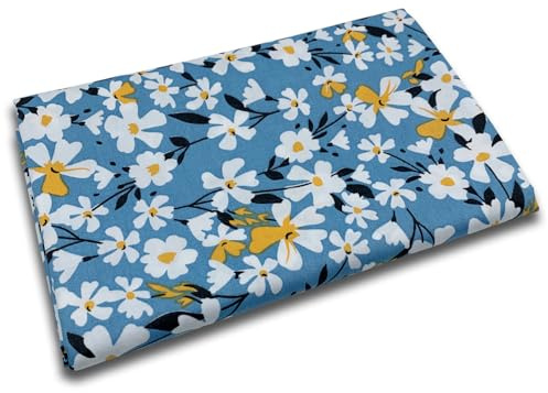 EDGEAM Tessuto di cotone al metro, larghezza 160 cm, tessuto da cucito (50 cm, 100 cm, 200 cm), tessuto decorativo, materiale da cucito (blu 01#, 50 x 160 cm)