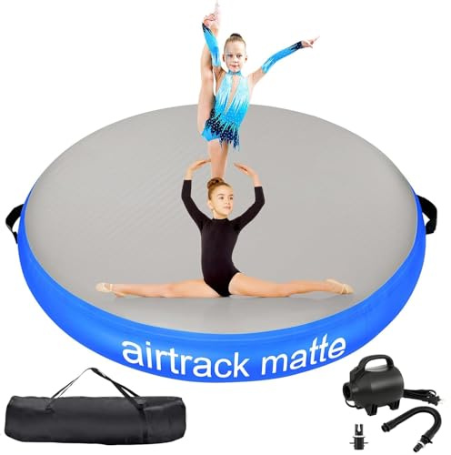 Airspot 20cm haut diamètre 140cm coussin gonflable rond,tapis de gymnastique Tapis Entraînement epais Tapis de Gym Gonflable Piste Gonflable Tumbling Gymnastique avec Pomp a air
