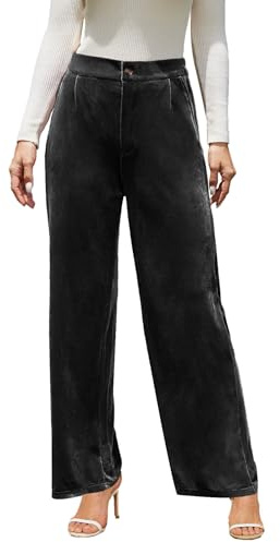 Rasutina Black Velvet Women's Dressy Casual Wide Leg High Waisted Palazzo Pants Velour X-Large