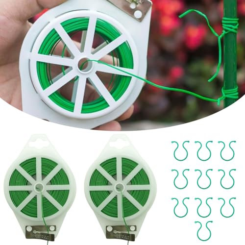 Fil de Serrage pour Jardin,2pcs Attaches de Jardin pour Plantes,Fil Torsadé pour Plantes,Bobines Fil de Attache,Fil Enduit de Plastique,Liens de Jardinage pour Ligatures, clôtures