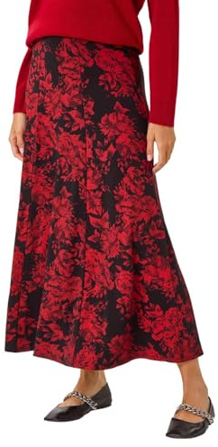 Roman Jersey Skirt for Women UK - Ladies Midi Maxi Floral Animal Print Autumn Winter Swing Smart Casual Office Cocktail Party Going Out Evening Holiday Cruise