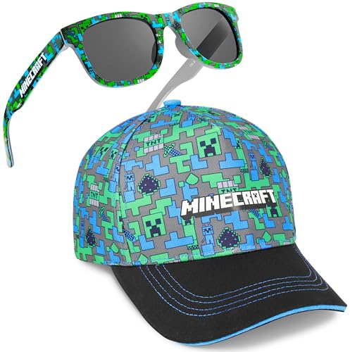 Minecraft Gorra Niño con Gafas de Sol Niño UV400 6-14 Años Set, Gorra Infantil de Verano con Gafas de Sol Niños, Gamer Regalos (Multi Minecraft Set)