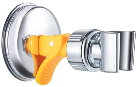 Adjustable Shower Head Holder | No-Drill Suction Cup Shower Bracket Sprayer Holder | Chrome Polished 360° Rotatable ShowerHead Bracket | Shower Mount Holder for Bathroom (Chrome - (Orange Clip))