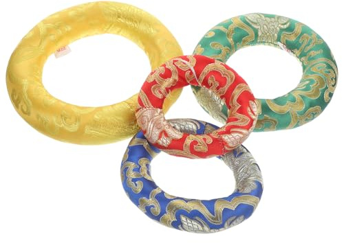 MUELODSIC 4 Stück Klangschalenkissen aus Baumwollstoff mit Tibetischem Klangschalenring für Yoga Meditation Beruhigt und Entlastet Elegantes Chinesisches Stickerei Design Zufällige Farbe