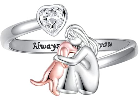 Wilgure Anelli a forma di cuore regolabili con motivi per ragazze e cani galvanizzati per uso a lungo termine per gli amanti degli animali. Personalizza gli anelli con simboli d'amore