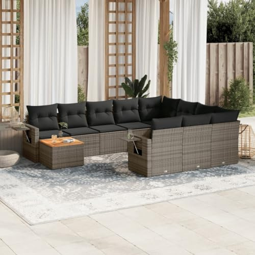QZZCED Set di divani da giardino con tavolino pieghevole in rattan PE resistente e cuscini lavabili per terrazza o patio, mobili da esterno modulari e durevoli