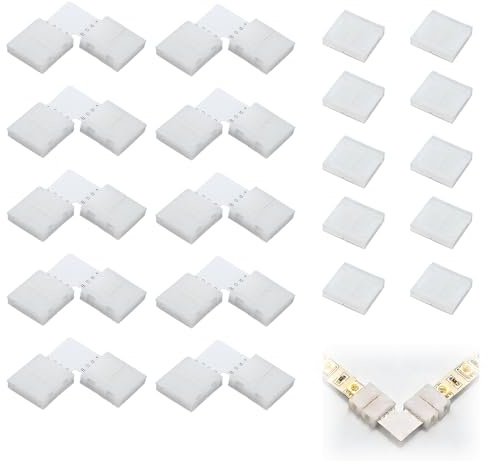 Kit 20 Conectores para Tiras LED RGB 4 Pines 10mm para SMD 5050 5630 4014 | 4 Pines 10mm Fichas Empalme Rápido para LED Luces Tiras 10 Unions Angulares en L y 10 Unions Rectos, sin Soldadura