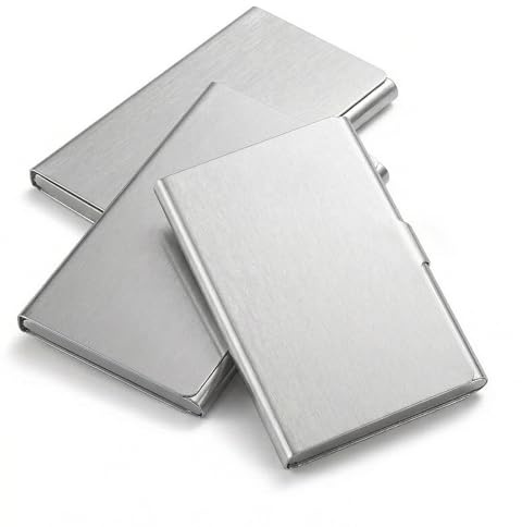 BCHMN Lot de 3 Porte Carte de Visite en Acier Inoxydable, Étui Métallique Argenté Professionnel Slim, Rangement pour Cartes de Visite et Crédit, Design Élégant pour Homme et Femme