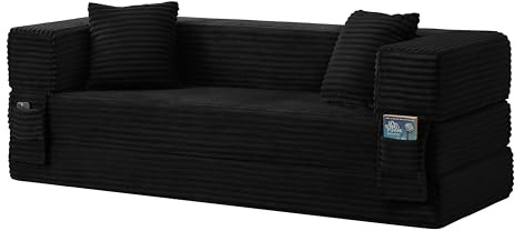 HAINEW Bäddsoffa 3-sitsig soffa med sovfunktion och förvaringsväska, bäddsoffa, golvsoffa, boneless soffa för lägenhet och vardagsrum, 200 × 76 × 60 cm, HD26033006 (svart)