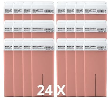 Pack 24 Cartuchos Cera Roll-On Rosa 100ml – Cera Depilatoria Profesional – Baja Fusión – Compatible con Calentador Roll-On Estándar – Todo Tipo de Piel