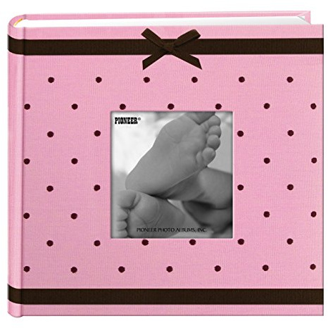 Pioneer 2-Up Baby Dot Fabric Frame Photo Album 200 Pockets - Pink/Brown
