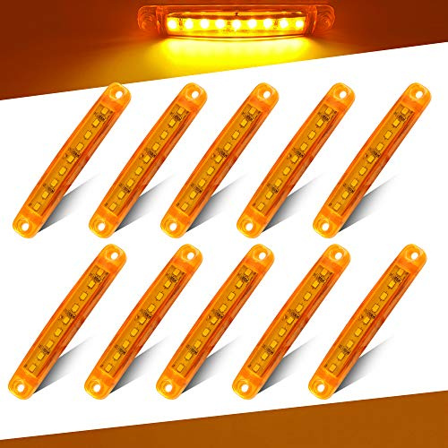 Teguangmei 10Pcs 12-24V Amber 9LED Side Marker Indicator Lights Trailer Truck Lorry Position Lamps 3.9 Clearance Lights Warning Light for Vehicle Boat Trailer