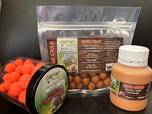 searigs Carp Fishing Bait Bundle - Pop Ups - Boilies - Smoking Glug Pot - Monster King Crab Natural Flavour
