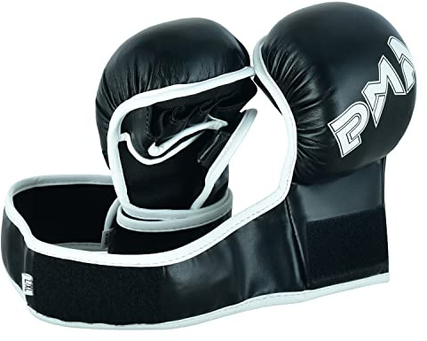 Playwell Elite Range : Childrens Kids MMA 7oz Safety sparring Fight Gloves - Black/White (S/M)