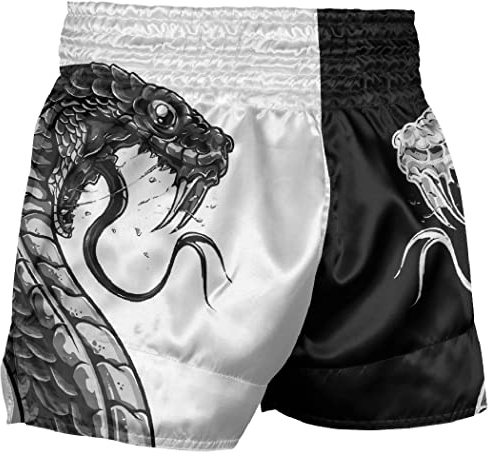 Men Muay Thai Shorts MMA Combat Shorts Traditional style Cool Viper Training Equipment Black and White