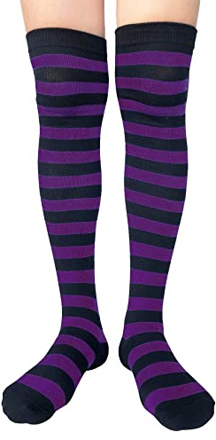 AUSUAYA, Calze sopra il ginocchio a righe da donna, cotone, alte fino al ginocchio, lunghe, per cosplay/goth/festa di Natale GB-LW-3, Taglia unica