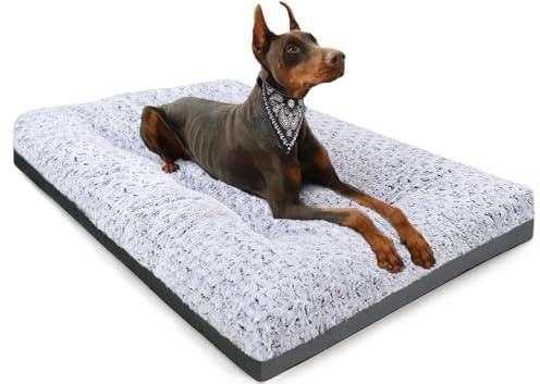 POCBLUE Deluxe Washable Dog Bed for Large Dogs Dog Crate Mat 35 Inch Comfy Fluffy Kennel Pad Anti-Slip for Dogs Up to 60 lbs, 35 x 23, Grey