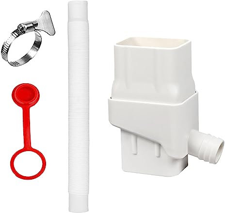 Toothbace Colector de agua de lluvia para bajantes de 2 x 3 pulgadas, color blanco, resistente a los rayos UV, manguera flexible de polietileno, 148 cm de longitud