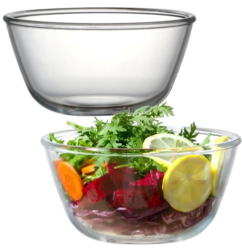NUTRIUPS Lot de 2 bols à mélanger en verre transparent pour la cuisine (1,6 l, 18 cm)