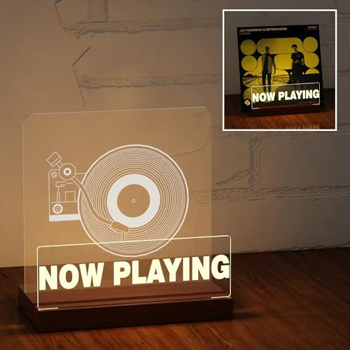 Ammonite Light up Now Playing Vinyl Record Stand, Record Stand, Wooden Acrylic Holder for Vinyl Album Display and Storage Warm White Color Lights, Vinyl Record LED Collection Holder