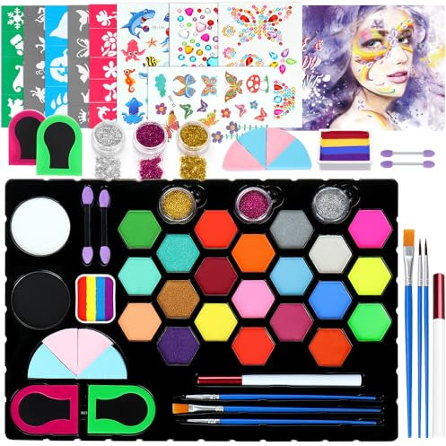 Janolia Gesichtsfarbe Kinderschminken Set, Bodypainting Farben für Theaterschminke, 23 Farben Kinderschminke Wasserbasis Faschingsschminke Face Paint, Ideal Kinderschminke Set für Halloween Karneval
