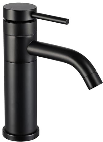 Peppermint Basin Taps Black Bathroom Taps Mixer with Swivel Spout, Bathroom Sink Tap Monobloc Single Lever Hot and Cold Basin Mixer Tap, Matte Black