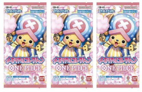 3X ONE Piece Booster - Memorial Collection EB-01 - Japanisch - 3 Booster mit 6 brandneuen Karten pro Booster + Heartforcards® Versandschutz