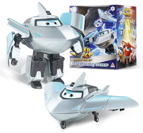 Super Wings Transformable aeroplano Supercharged Traver, altezza circa 12,7 cm, Figura d'azione 2 in 1, aeroplano giocattolo e figura robotica per bambini e bambine a partire da 3 anni