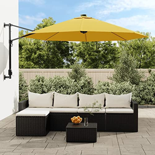 ARKEM Wand-Sonnenschirm mit LEDs Gelb 290 cm Outdoor Sonnenschirm Terrassenschirm Sonnenschirm Regenschirm