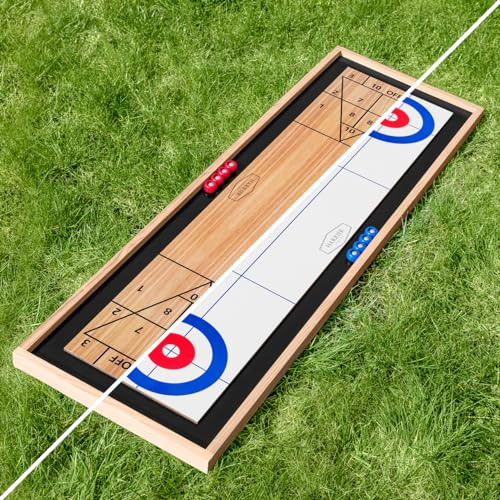 Harrier Juego de Mesa de Curling y Juegos de Mesa de tejo 2 en 1 [115 cm x 33 cm] - Tablero Reversible para Interior y Exterior Entretenimiento